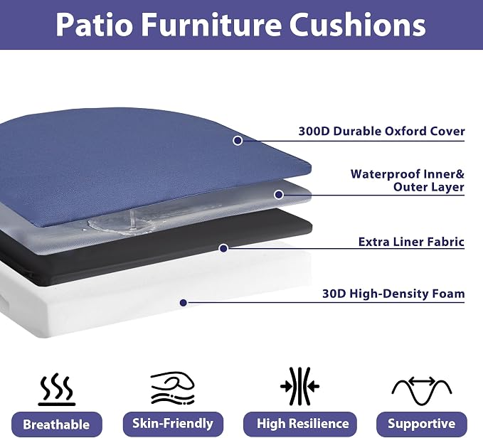 Outdoor Chair Cushions Set of 4, Waterproof Outdoor Seat Cushions - Image 2
