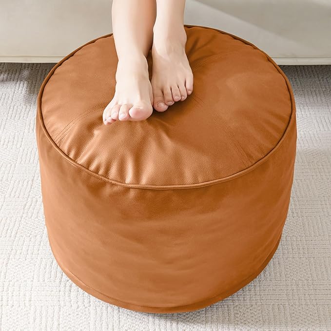 HIGOGOGO Round Stuffed Pouf Ottoman, Pu Leather Poufs by HIGOGOGO
