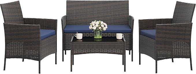 GAOMON 4-Piece Patio Furniture Set, Modern PE Rattan Conversation Set by GAOMON