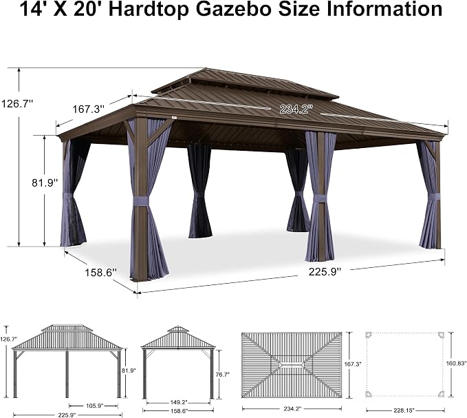 PURPLE LEAF 14' X 20' Outdoor Hardtop Gazebo Patio Wide Aluminum Frame Metal - Image 8