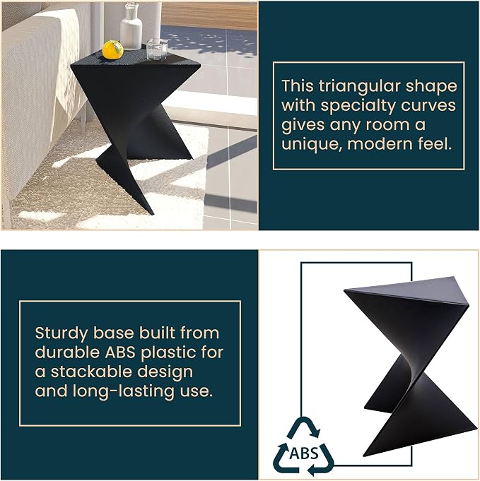 LeisureMod 15.75" Triangular Side Table, Stackable Plastic Accent End Table - Image 5