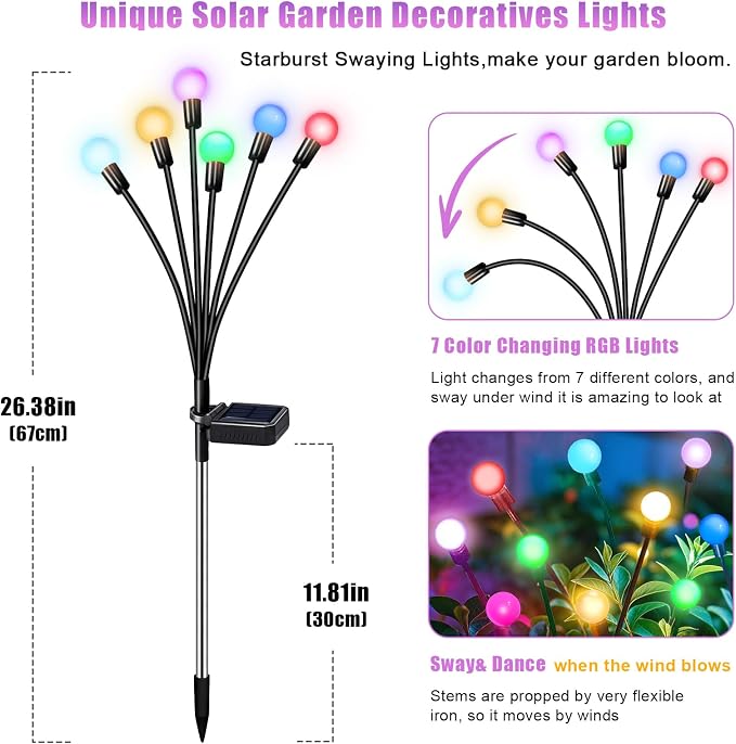 Solar Garden Lights Outdoor, Swaying Light Waterproof Solar Lights Outdoor - Image 2