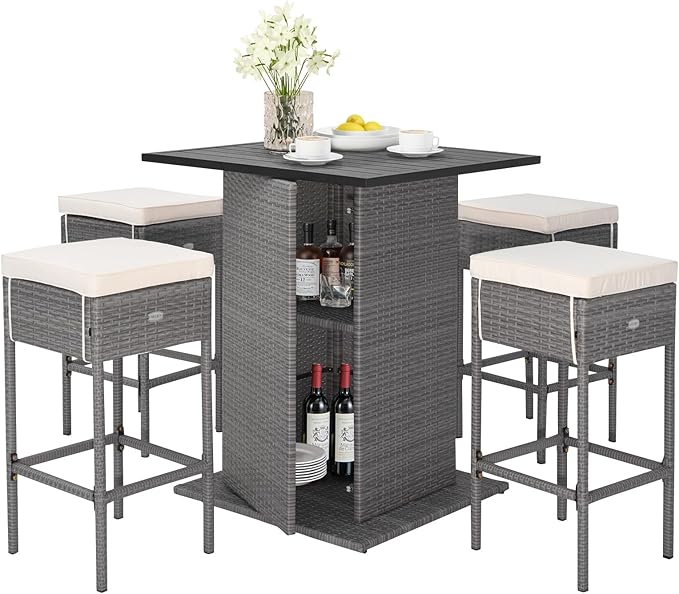 Tangkula 5 Piece Outdoor Rattan Bar Set, Patio Bar Furniture by TANGKULA