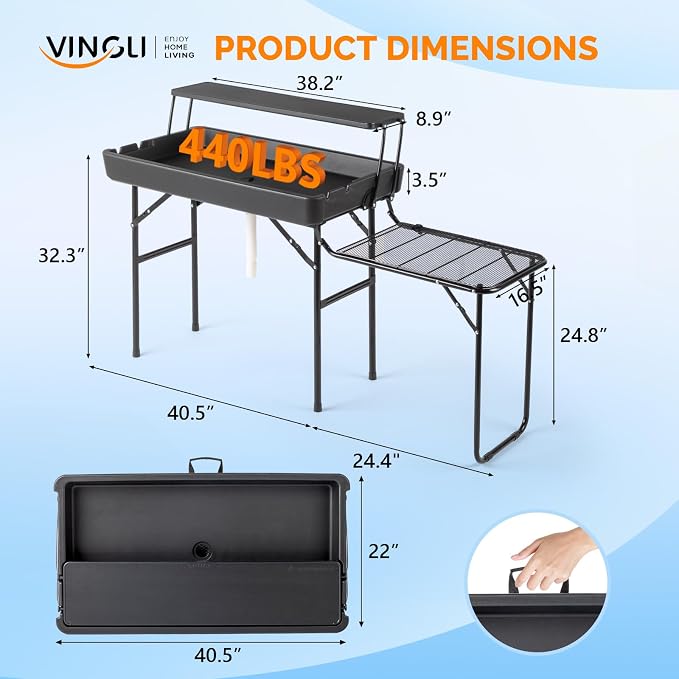 VINGLI Ice Table with Extra Storage Shelf, Side Table, Portasble Cooler Side - Image 2