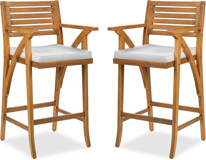Best Choice Products Set of 2 Outdoor Acacia Wood Bar Stools Bar Chairs by BestChoiceProducts
