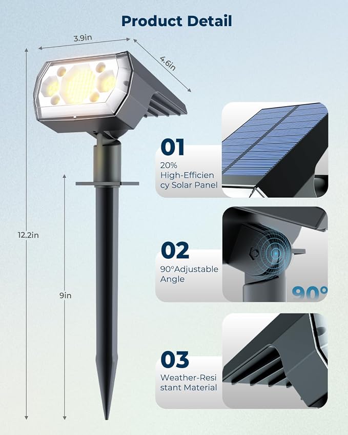 6 Packs Solar Spot Lights Outdoor, 64 LED 3000K Solar Lights Outdoor, IP67 - Image 6