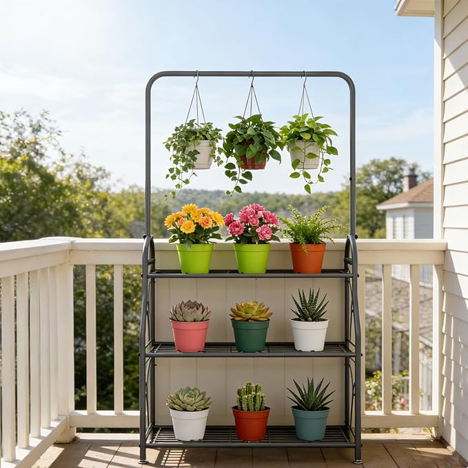 SORCEDAS Plant Stand Indoor Outdoor 3 Tier Tall Corner Hanging Plant Shelf - Image 2