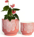 YBX 8 Inch + 6 Inch White Flower Pattern Plant Pots, Sand Glazed Ceramic Planter by YBXYIBOXUAN