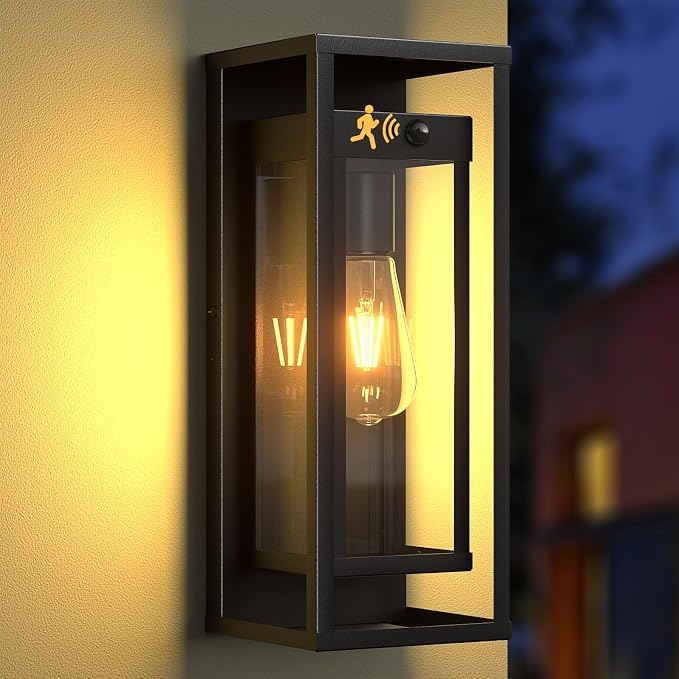 15in Motion Sensor Outdoor Wall Sconce-Black Modern Exterior Lighting Fixture by SIAFAVOI