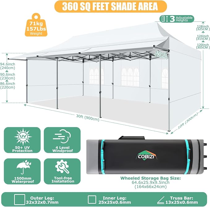 COBIZI 10x30 Pop Up Canopy Tent - Image 6