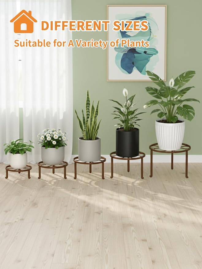 5 Pack Heavy Duty Rustproof Iron Corner Flower Pot Stand Holder, Round Supports - Image 7