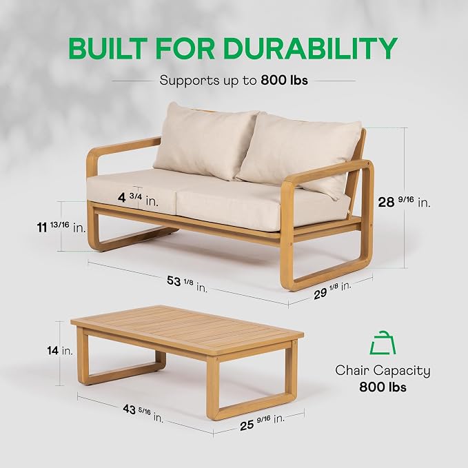 Idzo Ivy Loveseat with Coffee Table – Beige Fabric, 2-Seater Outdoor Sofa Set - Image 7