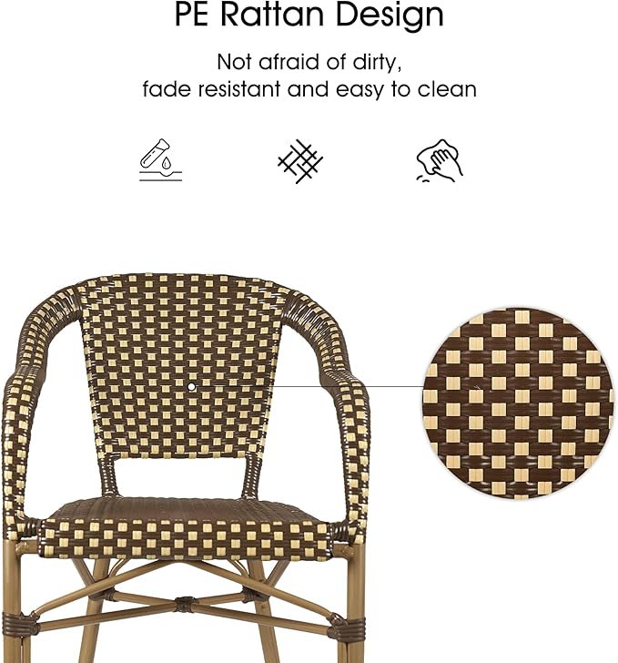 PURPLE LEAF Outdoor Dining Chair Set of 4 Hand-Woven Wicker Armchair - Image 6