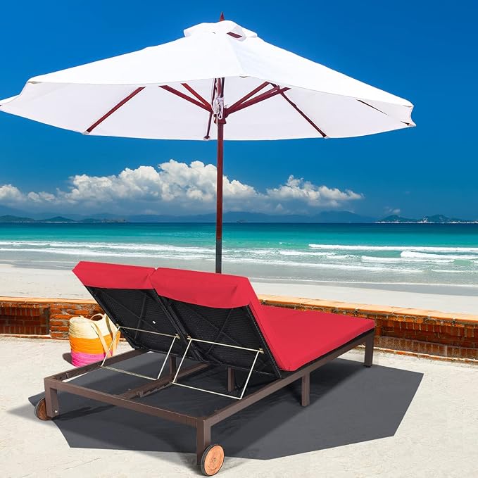 COSTWAY 2-Person Patio Rattan Lounge Chair Chaise Recliner Adjustable Cushion - Image 4