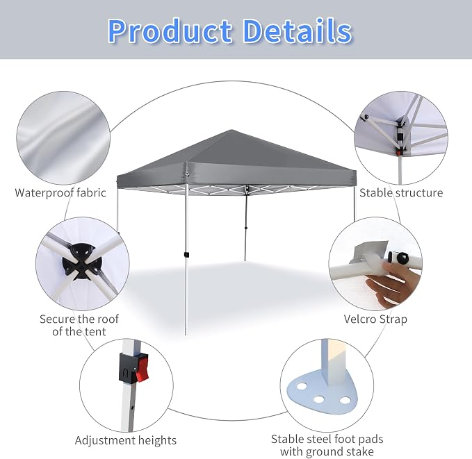 Pop Up Canopy 8X8 FT, Portable Sun Instant Shelter w/Backpack Bag, Waterproof - Image 4