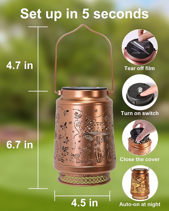 2 Pack Mushroom Solar Lanterns Outdoor Waterproof, Garden Decor Birthday Gifts - Image 5