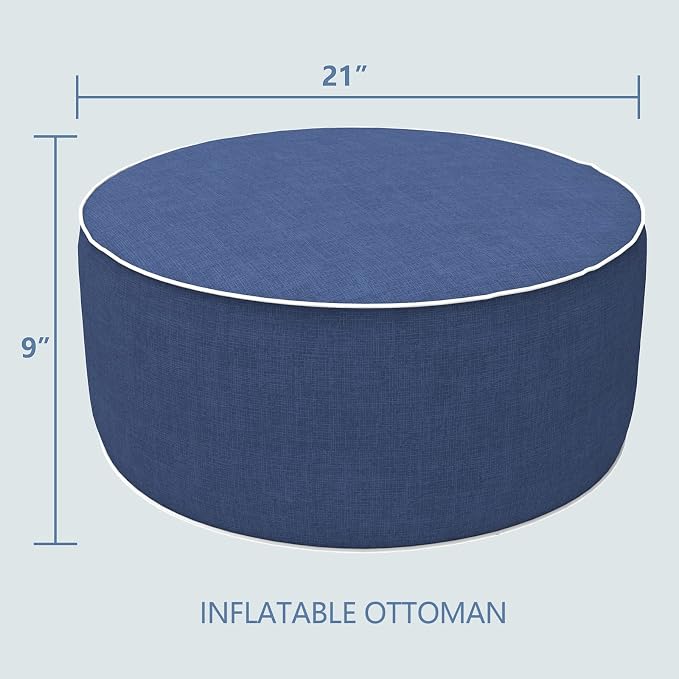 LVTXIII Outdoor/Indoor Inflatable Ottoman, All Weather Water-Repellent Round - Image 3