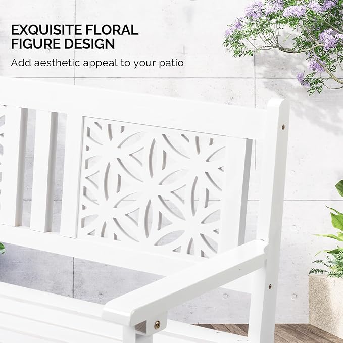 VINGLI 47" Outdoor Wood Bench, All Weather Outdoor Wooden Patio Garden Bench - Image 5