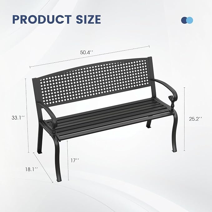 VICLLAX Outdoor Garden Bench, Metal Frame Patio Bench - Image 2