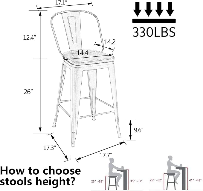 Alunaune 26" Swivel Metal Bar Stools Set of 4 High Back Counter Height - Image 2
