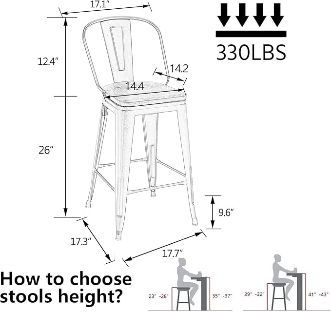 Alunaune 26" Swivel Metal Bar Stools Set of 4 High Back Counter Height - Image 2
