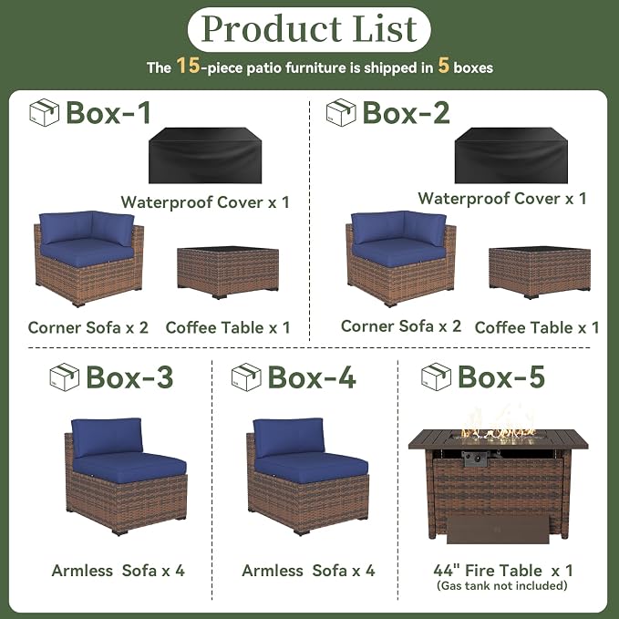 Aoxun 15 Piece Patio Furniture Set - Image 5