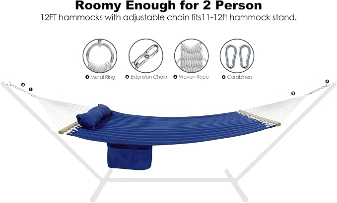 2 Person 12FT Hammocks for Outside, Double Quilted Fabric Outdoor Hammock - Image 6