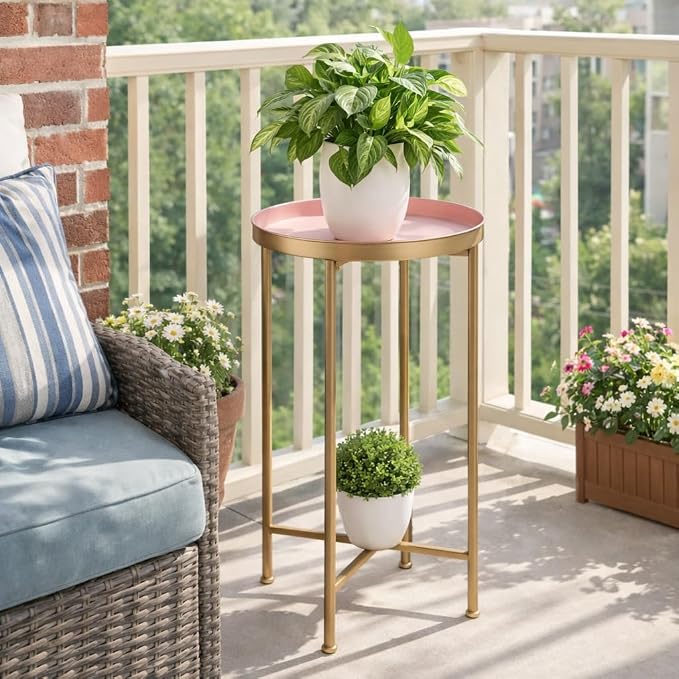 HollyHOME Small Round Metal End Table, Accent Indoor&Outdoor Coffee Side Table - Image 6