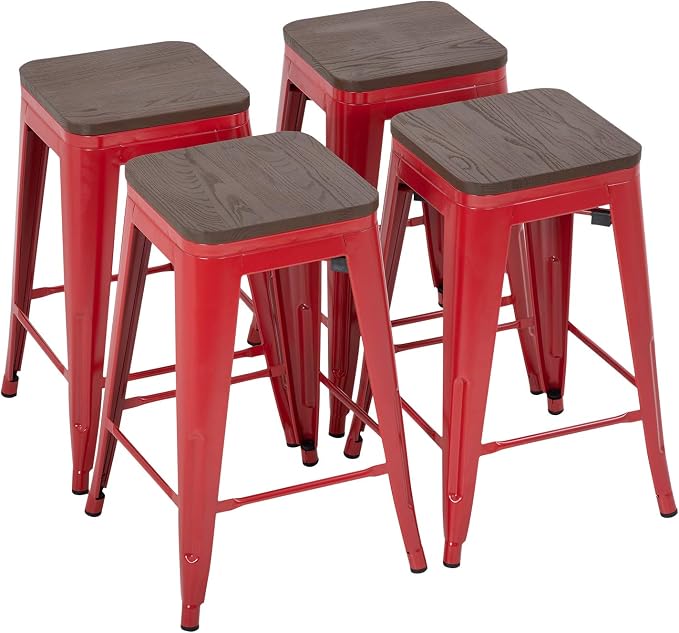 FDW Metal Bar Stools Counter Height Barstool Stackable Barstools Indoor Outdoor by FDW