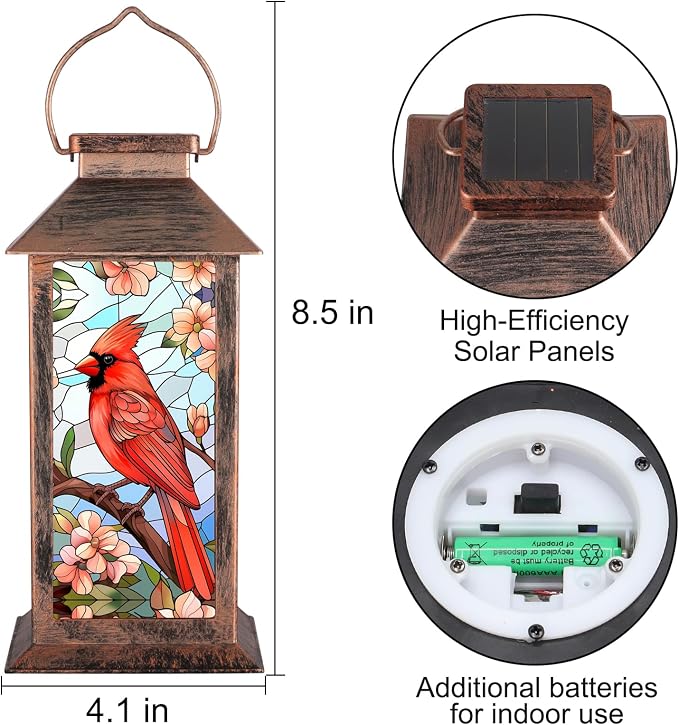 Solar Lantern Outdoor Waterproof Cardinal Garden Decor Birthday Gifts - Image 5