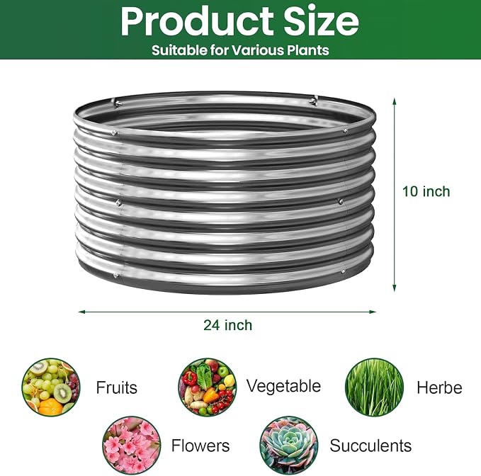 4 Pack 2x2FT Round Corrugated Galvanized Steel Raised Garden Bed Outdoor - Image 2