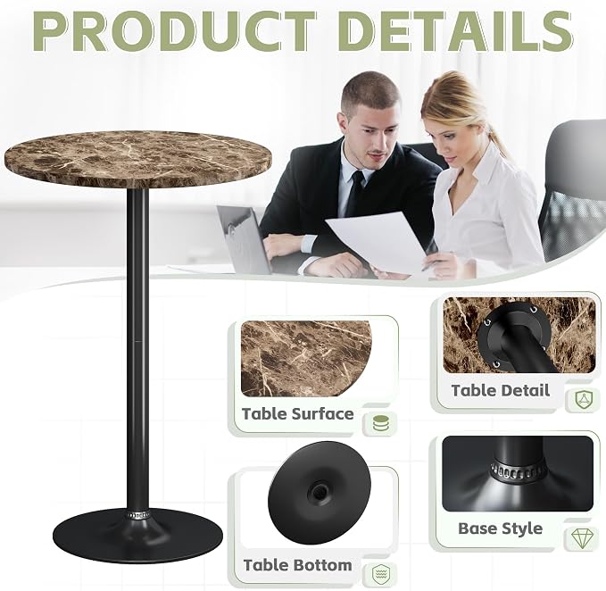 Flamaker Round Bistro Pub Table Modern Style Metal Base MDF Top Cocktail Bar - Image 4