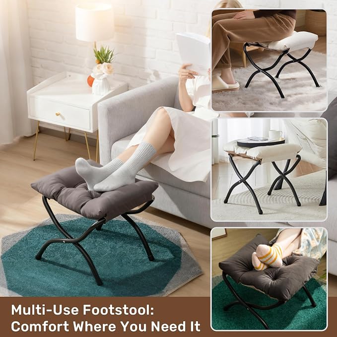 HollyHOME 15" Folding Footrest Stool, Upholstered Small Foldable Ottoman - Image 7