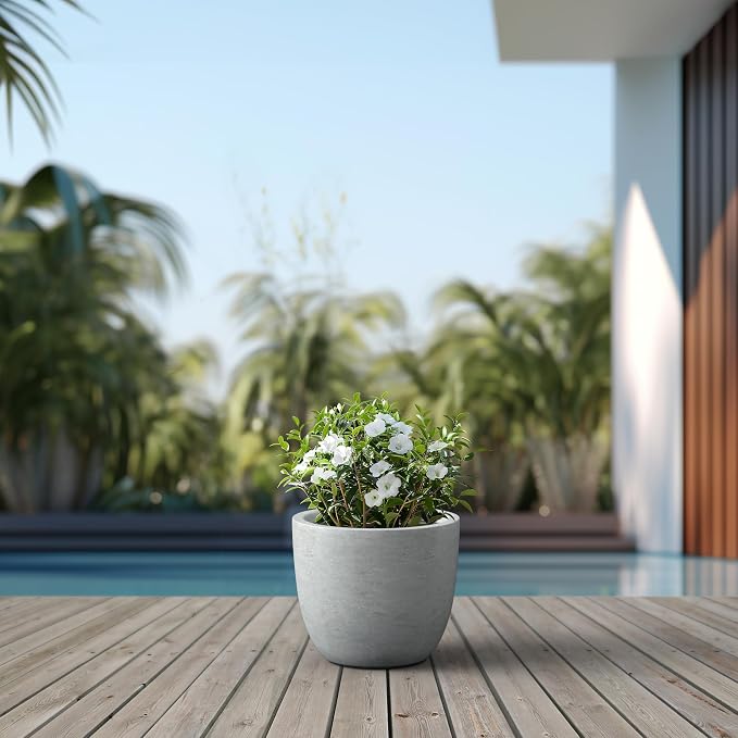 Kante 14 Inch Dia Round Concrete Planter, Indoor Outdoor Large Plant Pot - Image 6