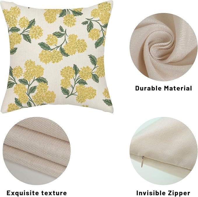 Mustard Yellow Spring Pillow Covers 16x16 Inch 2 Pcs Green Hydrangea Flower - Image 7