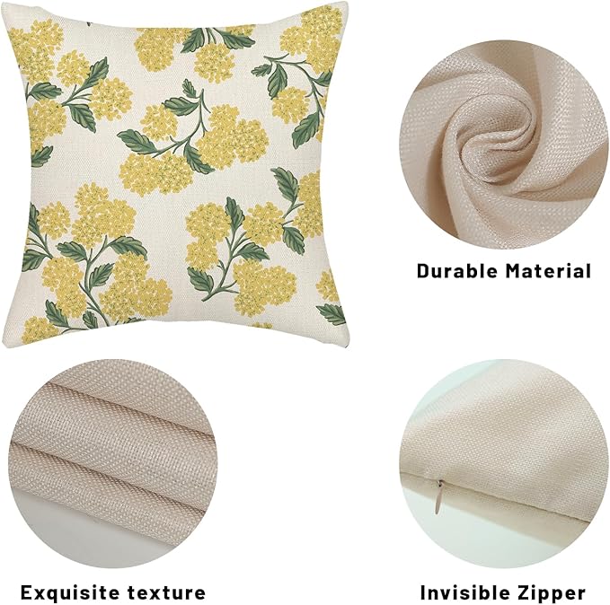Mustard Yellow Spring Pillow Covers 20x20 Inch 2 Pcs Green Hydrangea Flower - Image 7