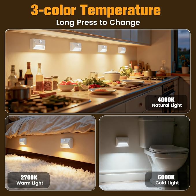 VOLISUN Motion Sensor Stair Light Rechargeable 8 Pack, Night Lights 3 Modes & 3 - Image 5