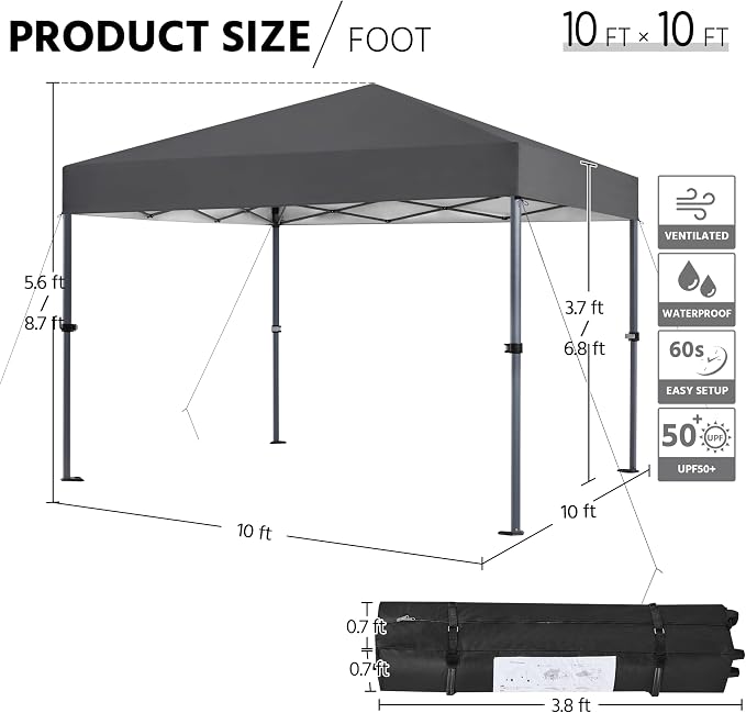 Yaheetech 10x10 1-Person Setup Pop Up Canopy Tent, Instant Portable Commercial - Image 3