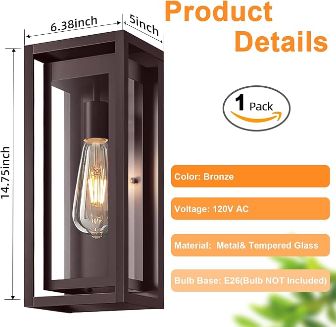 15" Large Oil Rubbed Bronze Outdoor Light Fixture, ORB Outdoor Sconces - Image 4