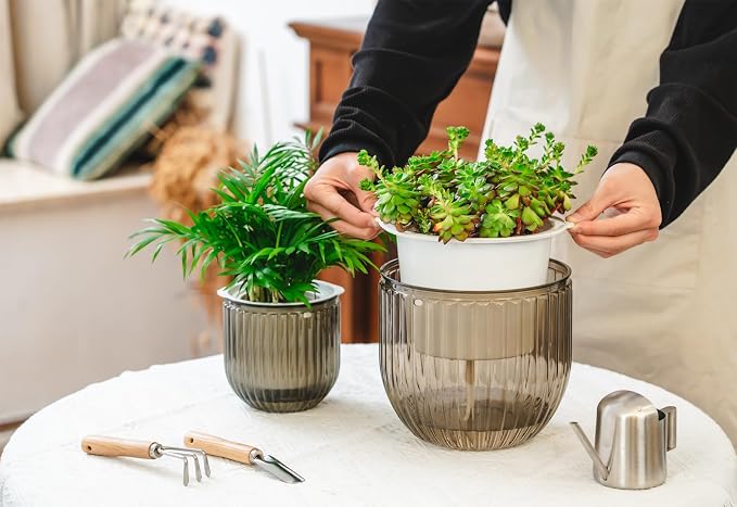 Josteve 5.2/8.2 Inch 2 Pcs Self Watering Hanging Planter Indoor Plant Pots - Image 3