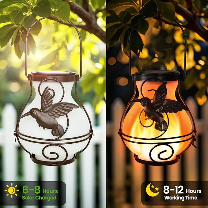 2 Pack Solar Lanterns Outdoor Waterproof Flickering Flame Lights Hummingbird - Image 4