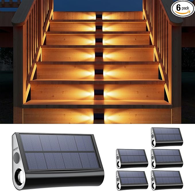 6 Pack Solar Powered Step Lights Outdoor Waterproof LED by GVSHINE
