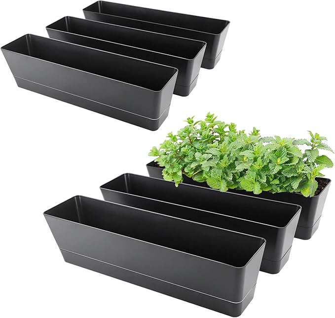 GREANER Rectangle Window Boxes, Succulent Flowers Plastic Pot by GREANER