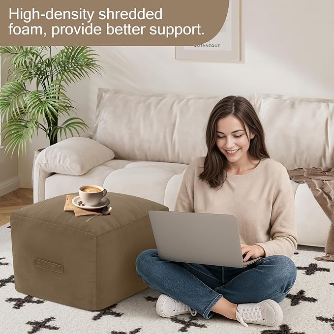 MeMoreCool Square Stuffed Pouf Ottoman Foot Rest, Floor Pouf Foot Stool - Image 4