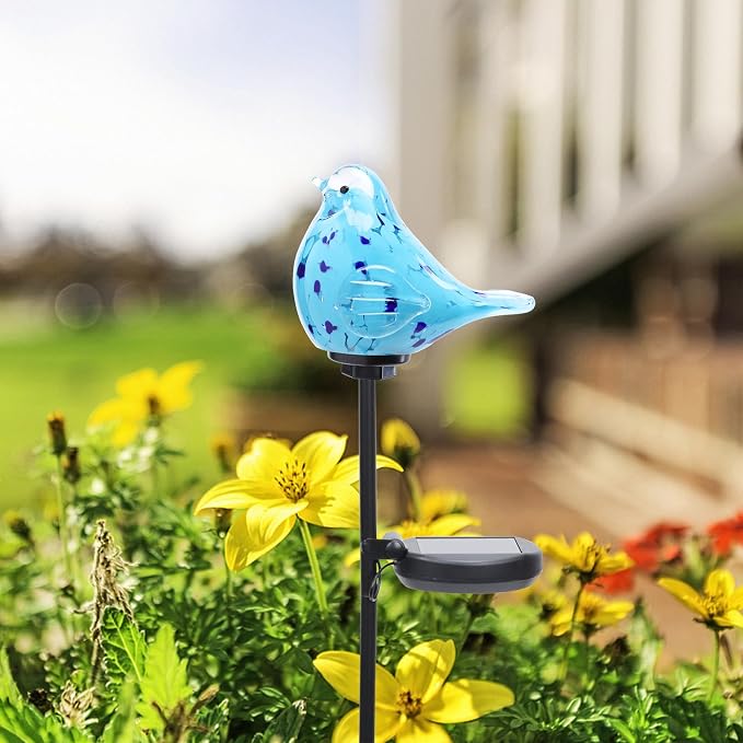 Bshine Solar Garden Decoration Outdoor Bluebird Lights, Hand Blown Glass - Image 4