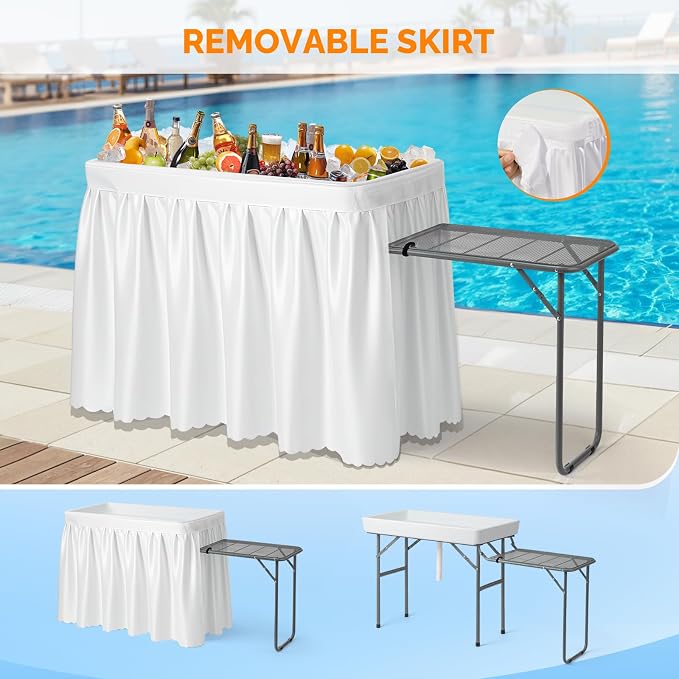 VINGLI Ice Table with Side Table, Portasble Cooler Table with Removable Skirt - Image 4
