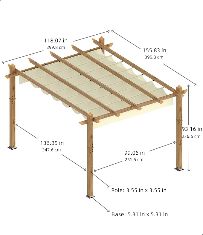 GarveeLife 10 x 13 ft Wood-Grain Aluminum Pergola Outdoor Pergola - Image 6