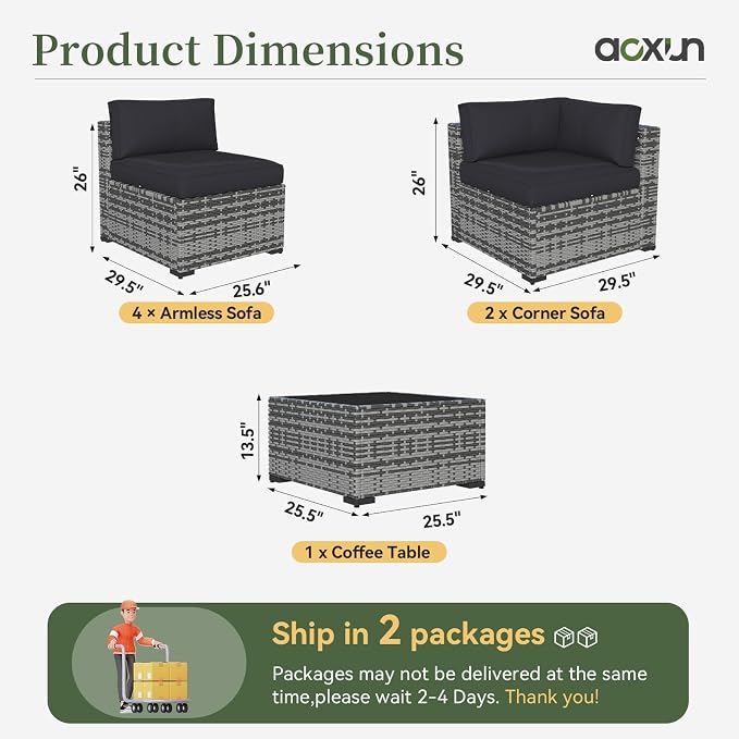 Aoxun 7 Piece Patio Furniture Set Wicker Rattan Patio Conversation Set Outdoor - Image 9