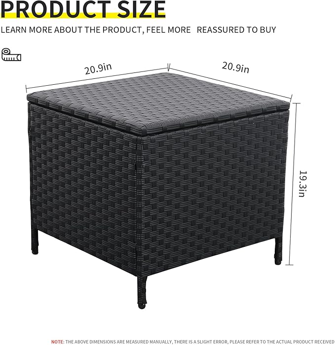 Outdoor Wicker Storage Side Table, Patio Black PE Rattan End Table - Image 2