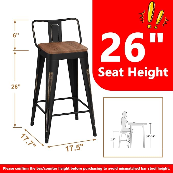 WENTMENT Bar Stools Set of 4 Counter Height Bar Stools Metal Barstools - Image 2